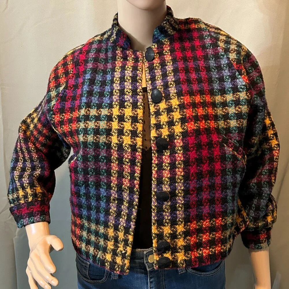 Doncaster Multicolor Plaid Cropped Jacket Blazer Wool Blend Size 4 - Picture 1 of 7